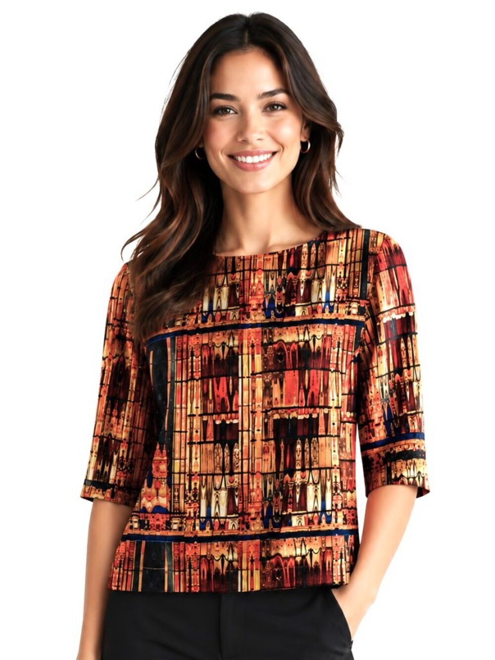 Olly + Elizabeth Bright Orange Abstract Print Top